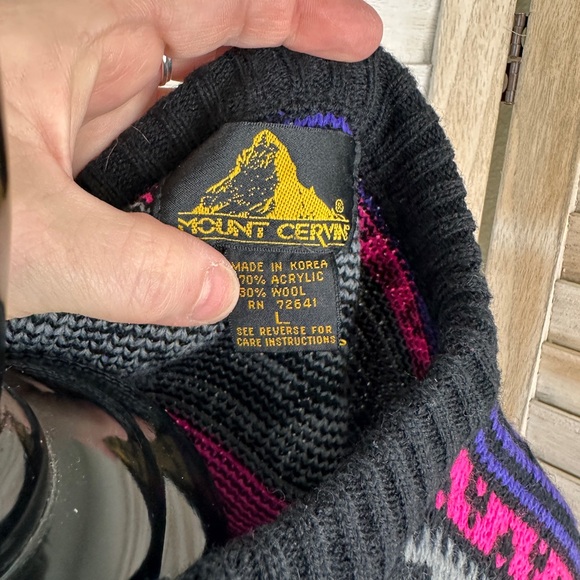 90s Neon Pink Purple Black Knitted Cozy Mount Cervin Sweater Size Large - Picture 7 of 7